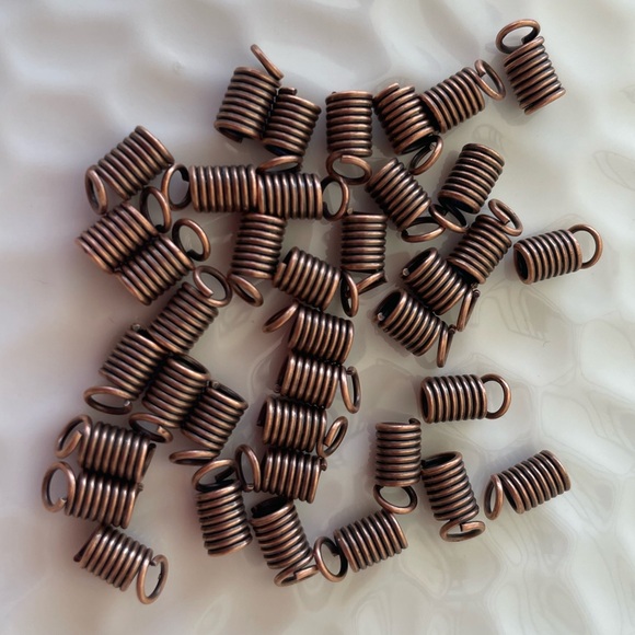 35 Metal Coil Cord Ends, Findings, in Antique Copper Tone, Jewelry Craft Making - Picture 2 of 4